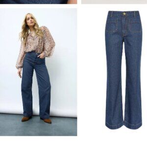 LTS Long Tall Sally Indigo Blue Pocket Detail Wide Leg Jeans - size US20